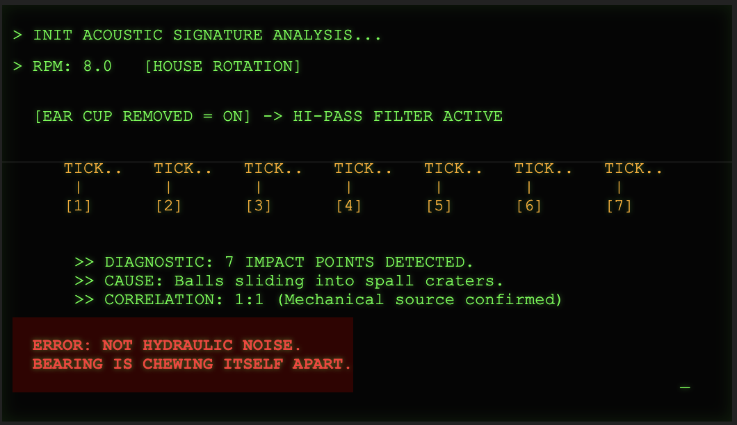 7 instances of abnormal noise; 1:1 mechanical lie-detector terminal. 7 instances of abnormal noise; 1:1 mechanical lie-detector terminal.
